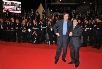 CANNES, FRANCE - MAY 20:  Football Legend Diego Maradona and Director Emir Kusturica attends the 'Maradona' Premiere at the Palais des Festivals during the 61st International Cannes Film Festival on May 20 , 2008 in Cannes, France.  (Photo by Pascal Le Segretain/Getty Images)