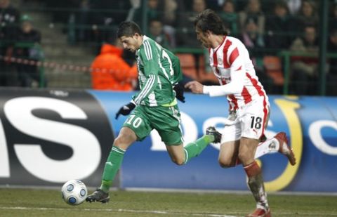 Foot :  St Etienne- Olympiacos  - Mirallas (ASSE) et Antzas (Olymp) - 16e coupe UEFA - 26-02-09