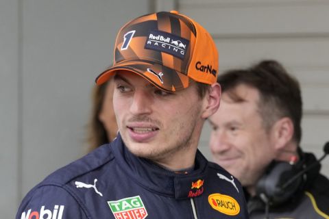 Red Bull driver Max Verstappen of the Netherlands after the qualifying session of the Japanese Formula One Grand Prix at the Suzuka Circuit in Suzuka, central Japan, Saturday, Oct. 8, 2022. (AP Photo/Eugene Hoshiko)