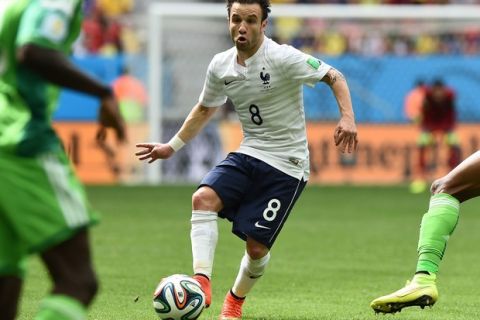 France's midfielder Mathieu Valbuena controls the ball during the round of 16 football match between France and Nigeria at the Mane Garrincha National Stadium in Brasilia during the 2014 FIFA World Cup on June 30, 2014.  AFP PHOTO / JEWEL SAMAD        (Photo credit should read JEWEL SAMAD/AFP/Getty Images)