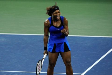 NEW YORK, NY - SEPTEMBER 10:  Serena Williams of the United States celebrates after she won match point against Caroline Wozniacki of Denmark during Day Thirteen of the 2011 US Open at the USTA Billie Jean King National Tennis Center on September 10, 2011 in the Flushing neighborhood of the Queens borough of New York City.  (Photo by Patrick McDermott/Getty Images)