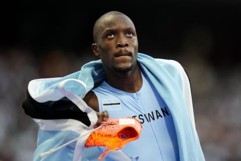 Letsile Tebogo, of Botswana, reacts after winning the men's 200-meters final at the 2024 Summer Olympics, Thursday, Aug. 8, 2024, in Saint-Denis, France. (AP Photo/Petr David Josek)