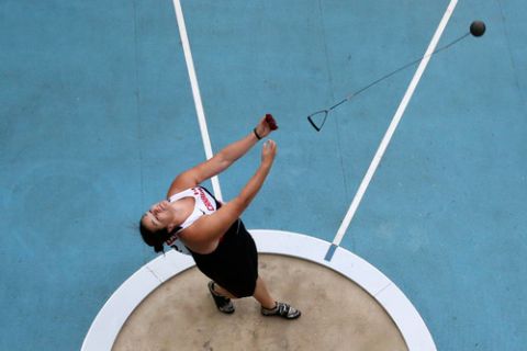 MOSCOW, RUSSIA - AUGUST 14:  Sultana Frizell of Canada competes in the women's hammer throw qualifying round during Day Five of the 14th IAAF World Athletics Championships Moscow 2013 at Luzhniki Stadium on August 14, 2013 in Moscow, Russia.  (Photo by Fabrizio Bensch - Pool /Getty Images)