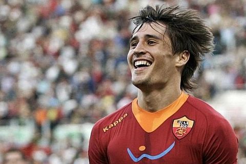 AS Roma forward Bojan Krkic celebrates after scoring during a Serie A soccer match between AS Roma and Atalanta, at Rome's Olympic stadium, Saturday, Oct. 1, 2011. (AP Photo/Riccardo De Luca)