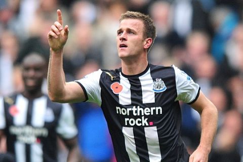 Newcastle United's Ryan Taylor celebrates after scoring his team's second goal.  