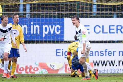 20121226 - BEVEREN-WAAS, BELGIUM: Genk's Jelle Vossen celebrates after scoring during the Jupiler Pro League match between Waasland-Beveren and KRC Genk, in Beveren-Waas, Wednesday 26 December 2012, on day 22 of the Belgian soccer championship. BELGA PHOTO YORICK JANSENS