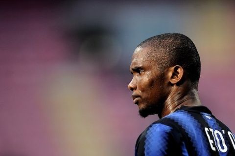 Inter Milan's Cameroonian forward Samuel Eto'o looks on during their Serie A football match against Genoa in Milan's San Siro Stadium on March 6, 2011 . AFP PHOTO / Filippo MONTEFORTE (Photo credit should read FILIPPO MONTEFORTE/AFP/Getty Images)