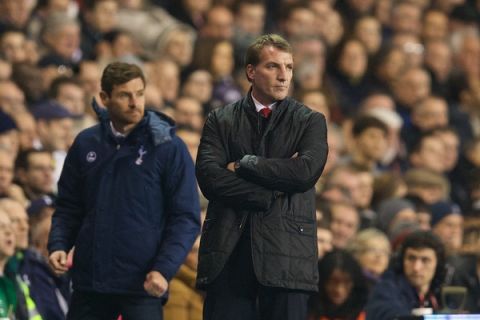 LONDON, ENGLAND - Sunday, December 15, 2013: Liverpool's manager Brendan Rodgers and Tottenham Hotspur's Andre Villas-Boas  during the Premiership match at White Hart Lane. (Pic by David Rawcliffe/Propaganda)