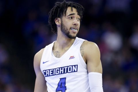 Creighton's Ronnie Harrell Jr. (4) during the second half of an NCAA college basketball game against Seton Hall in Omaha, Neb., Wednesday, Jan. 17, 2018. Creighton won 80-63. (AP Photo/Nati Harnik)