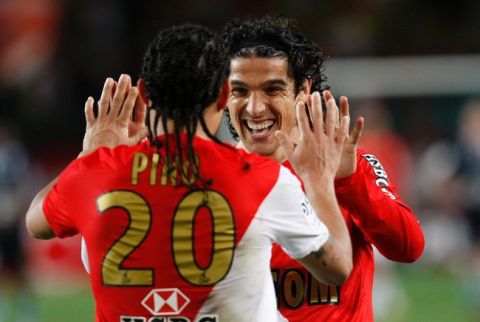 FOOTBALL - FRENCH CHAMPIONSHIP 2008/2009 - L1 - AS MONACO FC v STADE RENNAIS FC - 18/04/2009 - JOY PINO AFTER HIS GOAL WITH MODESTO (ASM) - PHOTO PHILIPPE LAURENSON / FLASH PRESS
