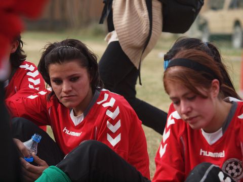 (KABUL, Afghanistan, Oct. 29, 2010) Afghanistan's national women's soccer team played a friendly match against a pickup team of women assigned to the International Security Assistance Force Headquarters in Kabul. The Afghan women controlled much of the game, but scored just once. That goal, which came in the first half, was enough for the win.