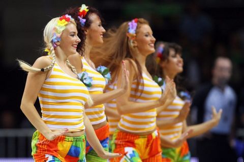 SIAULIAI, LITHUANIA - SEPTEMBER 01:  Cheerleaders dance during the EuroBasket 2011 first round group B match between Israel and France at Siauliai Arena on September September 1, 2011 in Siauliai, Lithuania.  (Photo by Christof Koepsel/Bongarts/Getty Images)