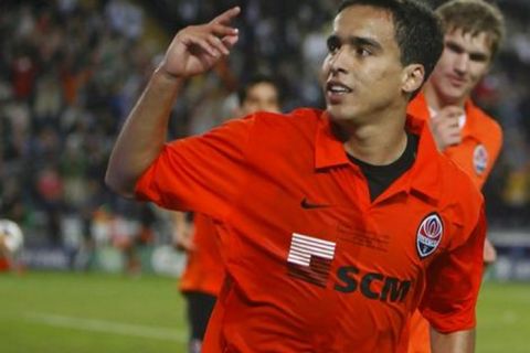 Jadson of Shakhtar Donetsk celebrates after scoring a goal against Werder Bremen.