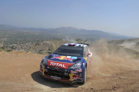 LOUTRAKI, GREECE - JUNE 18:  Sebastien Loeb of France and Daniel Elena of Monaco compete in their Citroen Total WRT  Citroen DS3 WRC during Day 2 of the WRC Rally of Greece  on June 18, 2011 in Loutraki, Greece.  (Photo by Massimo Bettiol/Getty Images)