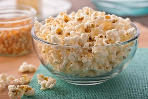 A bowl of freshly popped homemade popcorn.