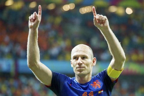 Arjan Robben of Holland during the FIFA World Cup 2014 match between Spain and The Netherlands on June 13, 2014 at the Arena Fonta Nova in Salvador, Brazil.(Photo by VI Images via Getty Images)