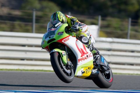 JEREZ DE LA FRONTERA, SPAIN - APRIL 01:  Loris Capirossi of Italy and Pramac Racing Team lifts the front wheel during the free practice at Circuito de Jerez on April 1, 2011 in Jerez de la Frontera, Spain.  (Photo by Mirco Lazzari gp/Getty Images)