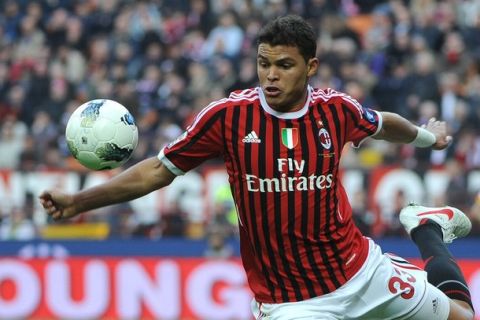 AC Milan's Brazilian defender Thiago Silva fights for the ball during the seria A football match Milan against Lecce on March 11, 2012, in San Siro stadium in Milan. AFP PHOTO / OLIVIER MORIN (Photo credit should read OLIVIER MORIN/AFP/Getty Images)