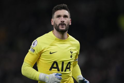 FILE -Tottenham's goalkeeper Hugo Lloris watches the play during an English Premier League soccer match between Tottenham Hotspur and Manchester City at the Tottenham Hotspur Stadium in London, Sunday, Feb. 5, 2023. Former World Cup champion Hugo Lloris became the latest 35-year-old-plus player to join Major League Soccer when the goalkeeper agreed to a one-year contract with Los Angeles FC and left Tottenham after 11 1/2 seasons. LA announced the deal Saturday, Dec. 30, 2023. (AP Photo/Kin Cheung, File)