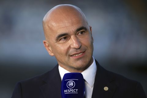 Portugal coach Roberto Martinez gives an interview before a friendly soccer match between Portugal and Sweden at the D. Afonso Henriques stadium in Guimaraes, Portugal, Thursday, March 21, 2024. (AP Photo/Luis Vieira)