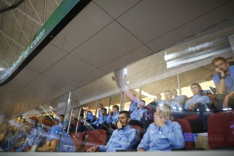 Players of Russian soccer team Zenit St. Petersburg watch the Qatar 2015 24th Men's Handball World Championship match between Poland and Russia at the Lusail Multipurpose Hall outside Doha, Qatar, 20 January 2015. Qatar 2015 via epa/Diego Azubel