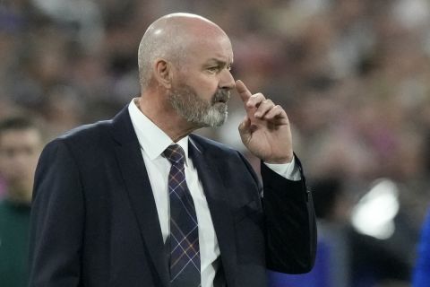 Scotland's manager Steve Clarke reacts during a Group A match between Germany and Scotland at the Euro 2024 soccer tournament in Munich, Germany, Friday, June 14, 2024. (AP Photo/Frank Augstein)