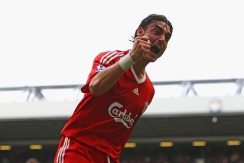 LIVERPOOL, ENGLAND - SEPTEMBER 26:  Albert Riera of Liverpool celebrates his team's sixth goal during the Barclays Premier League match between Liverpool and Hull City at Anfield on September 26, 2009 in Liverpool, England.  (Photo by Clive Brunskill/Getty Images)