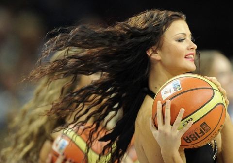 A cheerleader performs during the quarterfinal match between Spain and Slovenia during the EuroBasket2011 in Kaunas on  September 14, 2011. AFP PHOTO/JOE KLAMAR (Photo credit should read JOE KLAMAR/AFP/Getty Images)