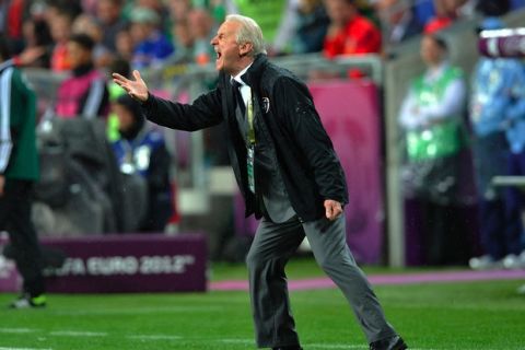 Poznan 10/06/2012.POLAND, Poznan.Giovanni Trapattoni reacts during the Euro 2012 football championships match Croatia vs Ireland on June 10, 2012 during the Euro 2012 football championships .Photo by: Piotr Hawalej / WROFOTO