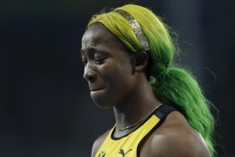 Jamaica's Shelly-Ann Fraser-Pryce leaves the track after a women's 100-meter semifinal during the athletics competitions of the 2016 Summer Olympics at the Olympic stadium in Rio de Janeiro, Brazil, Saturday, Aug. 13, 2016. (AP Photo/David J. Phillip)