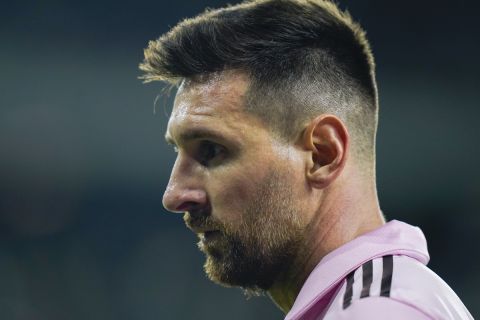 Inter Miami forward Lionel Messi watches a corner kick during the second half of an MLS soccer match against Los Angeles FC, Sunday, Sept. 3, 2023, in Los Angeles. (AP Photo/Ryan Sun)