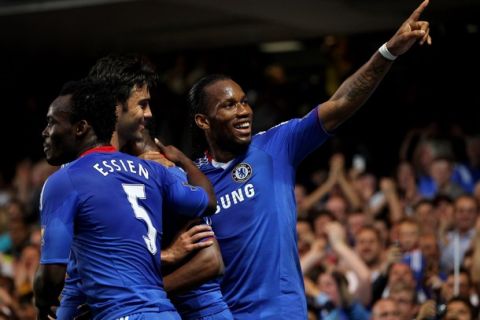 LONDON, ENGLAND - APRIL 20: Didier Drogba of Chelsea celebrates Salomon Kalou's goal during the Barclays Premier League match between Chelsea and Birmingham City at Stamford Bridge on April 20, 2011 in London, England.  (Photo by Julian Finney/Getty Images)