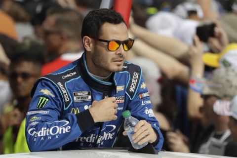 Kyle Larson before the NASCAR Daytona 500 auto race Sunday, Feb. 16, 2020, at Daytona International Speedway in Daytona Beach, Fla. (AP Photo/Chris O'Meara)