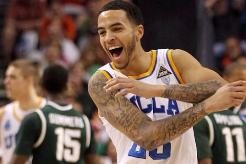 TAMPA, FL - MARCH 17:  Tyler Honeycutt #23 of the UCLA Bruins reacts in the first half against the Michigan State Spartans during the second round of the 2011 NCAA men's basketball tournament at St. Pete Times Forum on March 17, 2011 in Tampa, Florida.  (Photo by Mike Ehrmann/Getty Images)