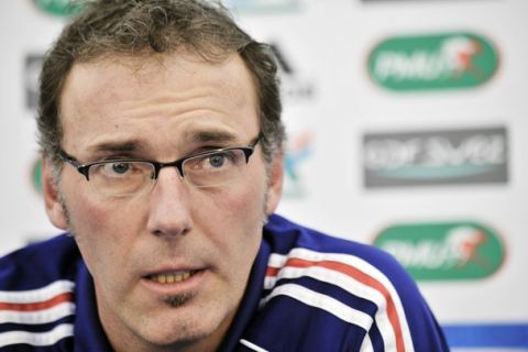 French national football team's coach Laurent Blanc speaks during a press conference, on August 30, 2010 in Clairefontaine, southern Paris, 5 days before the the Euro 2012 qualifiers against Belarus and and Bosnia-Herzegovina on September 3 and 7.     AFP-PHOTO BORIS HORVAT (Photo credit should read BORIS HORVAT/AFP/Getty Images)