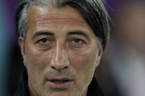 Switzerland's head coach Murat Yakin looks on during the World Cup group G soccer match between Brazil and Switzerland, at the Stadium 974 in Doha, Qatar, Monday, Nov. 28, 2022. (AP Photo/Natacha Pisarenko)