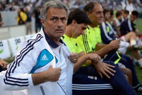 CARSON, CA - AUGUST 02:  Jose Mourinho manager of Real Madrid during the World Football Challenge against  Los Angeles Galaxy at The Home Depot Center on August 2, 2012 in Carson, California.  (Photo by Kevork Djansezian/Getty Images)