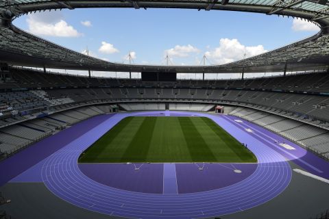 The Stade de France is shown during a tour ahead of the Olympics, Tuesday, May 7, 2024, in Paris. The Paris Olympics are set to begin in late July. (AP Photo/David J. Phillip)