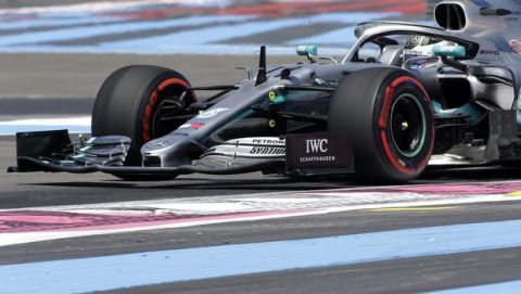 Mercedes driver Valtteri Bottas of Finland steers his car during the first free practice at the Paul Ricard racetrack in Le Castellet, southern France, Friday, June 21, 2019. The French Formula One Grand Prix will be held on Sunday. (AP Photo/Claude Paris)