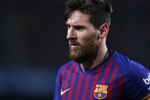 FC Barcelona's Lionel Messi looks on during the Spanish La Liga soccer match between FC Barcelona and Valladolid at the Camp Nou stadium in Barcelona, Spain, Saturday, Feb. 16, 2019. (AP Photo/Manu Fernandez)