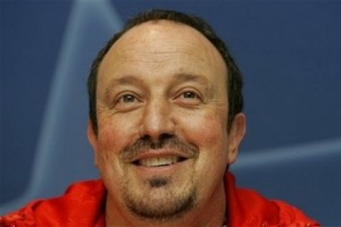 Liverpool's manager Rafael Benitez, looks on at a press conference at Chelsea's Stamford Bridge Stadium in London,Tuesday, April 29, 2008. Chelsea play Liverpool in the second leg of the Champions League semi final soccer match at Stamford Bridge on Wednesday. (AP Photo/Kirsty Wigglesworth)