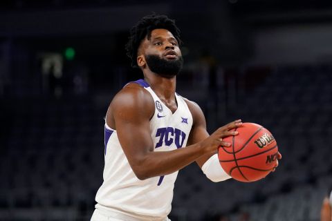 TCU guard Mike Miles shoots free throws during an NCAA college basketball game against Utah in Fort Worth, Texas, Wednesday, Dec. 8, 2021. (AP Photo/Tony Gutierrez)