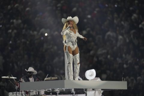 Beyoncé performs during halftime of an NFL football game between the Baltimore Ravens and Houston Texans Wednesday, Dec. 25, 2024, in Houston. (AP Photo/David J. Phillip)