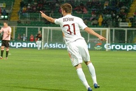 Italian forward of Roma, Fabio Borini, jubilates after scoring the goal during the Italian Serie A soccer match US Palermo vs AS Roma at Renzo Barbera stadium in Palermo, Sicily island, Italy on 10 March 2012.
ANSA/MIKE PALAZZOTTO