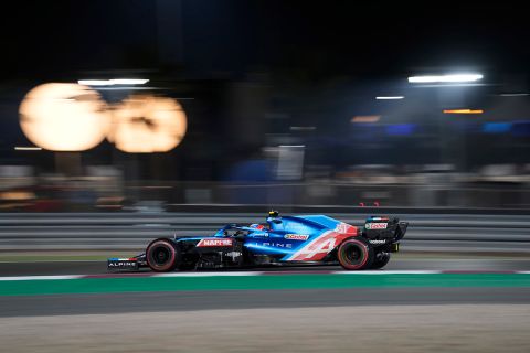 Alpine driver Esteban Ocon of France in action during the Qatar Formula One Grand Prix. In Lusail, Qatar, Sunday, Nov. 21, 2021. (AP Photo/Darko Bandic)