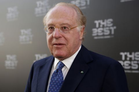 AC Milan president Paolo Scaroni arrives to attend the Best FIFA soccer awards, in Milan's La Scala theater, northern Italy, Monday, Sept. 23, 2019. Netherlands defender Virgil van Dijk is up against five-time winners Cristiano Ronaldo and Lionel Messi for the FIFA best player awarend and United States forward Megan Rapinoe is the favorite for the women's award. (AP Photo/Luca Bruno)