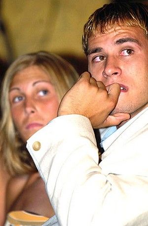 20030626-180332_1.tif. Carl English, right, and girlfriend Mandy Dohey watch the NBA Draft in Toronto, Thursday, June 26, 2003. It was a disappointing night for English, who had hoped to become the first basketball player from Newfoundland selected in the annual draft. (AP Photo/Aaron Harris)