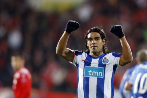 Porto's Falcao celebrates after scoring against CSKA Sofia during their Europa League Group L soccer match in Sofia September 30, 2010.  REUTERS/Stoyan Nenov    (BULGARIA - Tags: SPORT SOCCER)