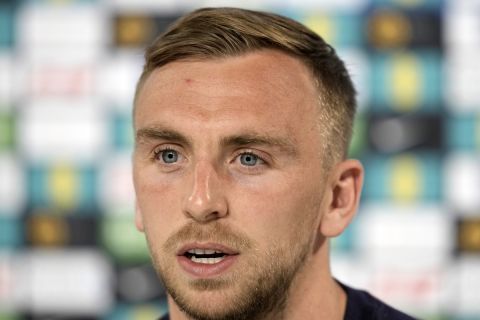 England's Jarrod Bowen speaks during a press conference in Blankenhain, Germany, Saturday, June 22, 2024 ahead of the national team Group C soccer match against Slovenia at the Euro 2024 soccer tournament. (AP Photo/Thanassis Stavrakis)