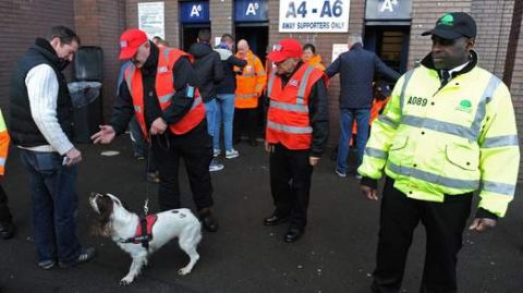 WEST BROMWICH, ENGLAND - NOVEMBER 02:  A Sniffer dog searching for flares and pyrotechnics outside the Hawthorns before the Barclays Premier League match between West Bromwich Albion and Crystal Palace at The Hawthorns on November 2, 2013 in West Bromwich, England.  (Photo by Steve Bardens/Getty Images)